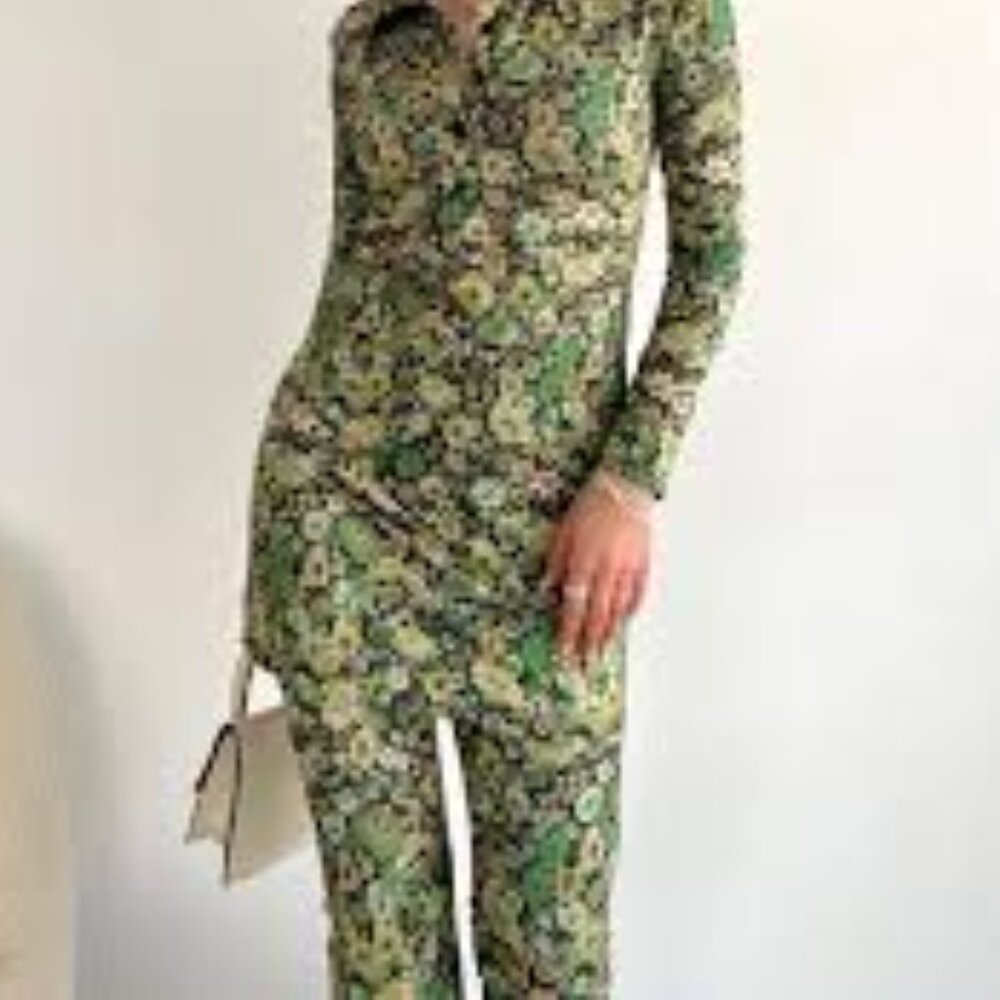 ZARA Green Floral Printed Twiggy 60s 70s